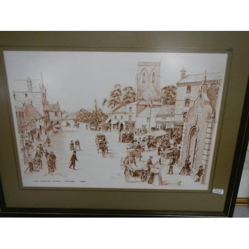 624 - A set of 4 x pen & ink works in sepia tones with gouache highlights of late 19th Century Grimsby, ti... 