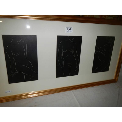 626 - Eric Gill (1882-1940) Three female nude engravings (in one frame) from 25 nudes published by Hague &... 