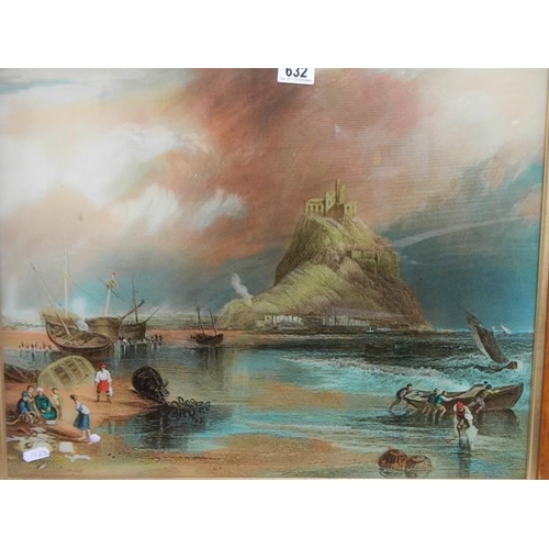 632 - A reverse painting on glass of St. Michaels Mount, Cornwall, 69 x 59 cm.