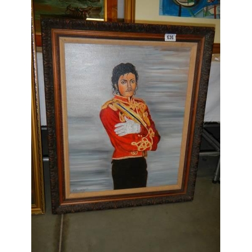 636 - A oil on canvas portrait of Michael Jackson. 56 x 68 cm.