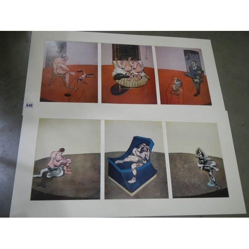 646 - Francis Bacon (1909-1992) 2 x large triptych prints, triple gatefolds, published in 1976. Both mount... 