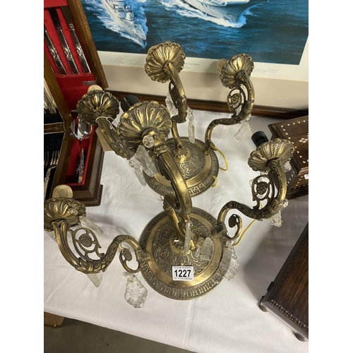 1227 - A pair of ormolu 3 arm wall lights