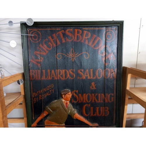 353 - A Knightsbridge Billiard Room wooden sign. COLLECT ONLY.