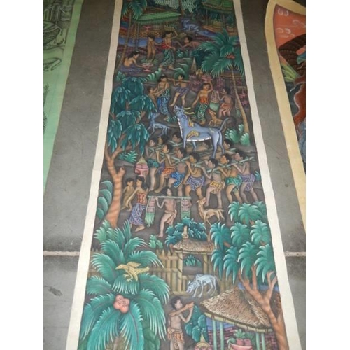 600F - Four unframed paintings on canvas - 1. signed W Radjin Batuan Balu, 2. L Dharmadutra Batuan, 3. M D ... 