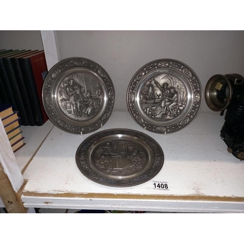 1408 - 3 Bradex circa 1989 German pewter collectors wall plates