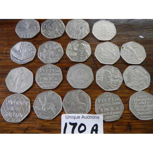 170A - Nineteen collectable fifty pence pieces.