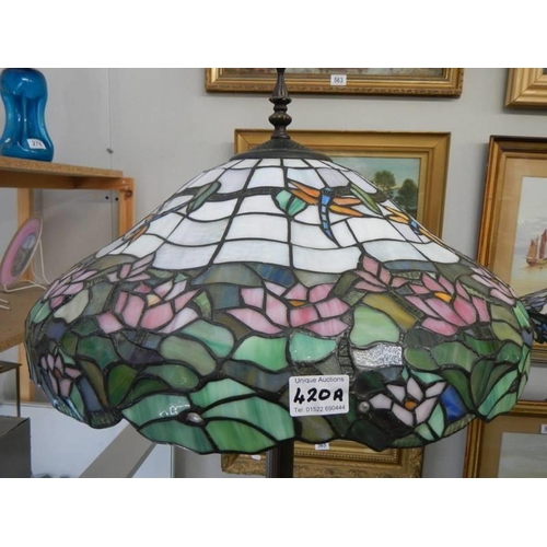 420A - A standard lamp with Tiffany style shade, needs wiring checked, COLLECT ONLY.