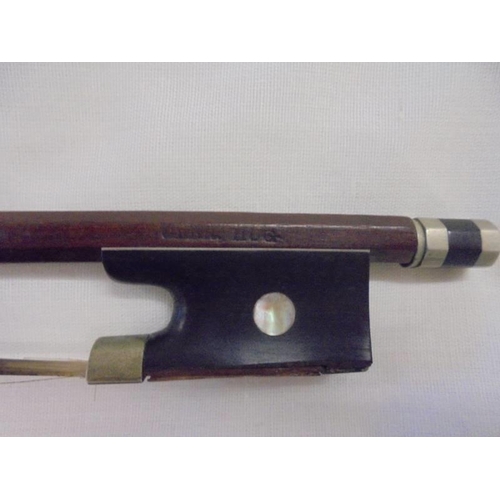 440B - A 19th century violin bow by GEBR.HUG, 74 cm long.