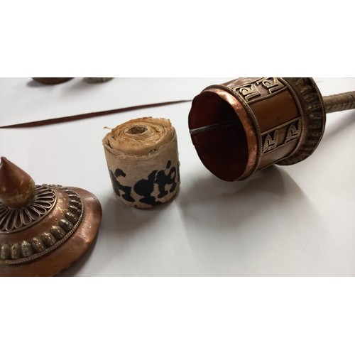 256 - Three antique Tibetan prayer wheels.