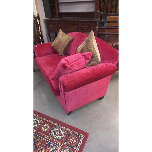 1642 - A deep red Draylon Chesterfield sofa with cushions COLLECT ONLY.