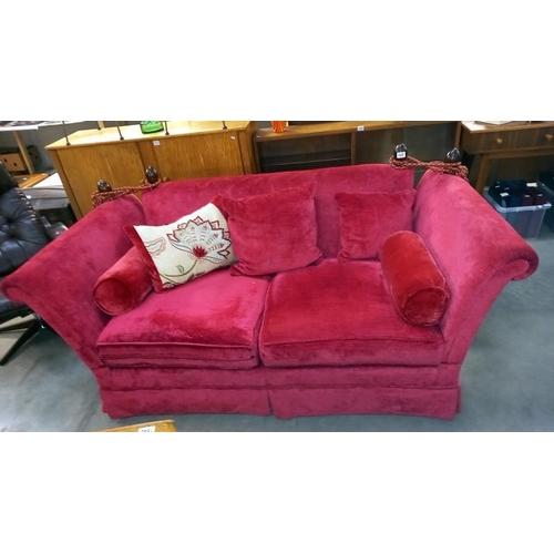 1647 - A deep red Draylon drop end settee COLLECT ONLY.