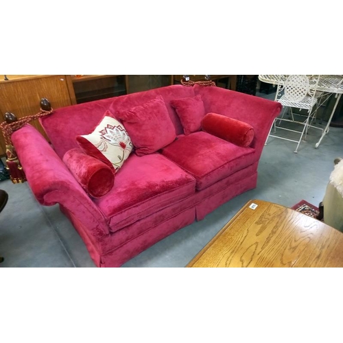 1647 - A deep red Draylon drop end settee COLLECT ONLY.