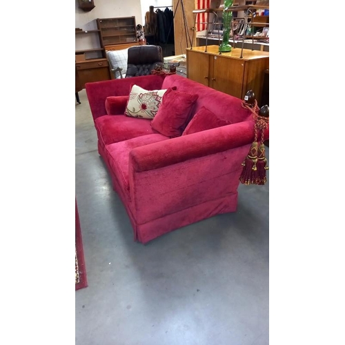 1647 - A deep red Draylon drop end settee COLLECT ONLY.