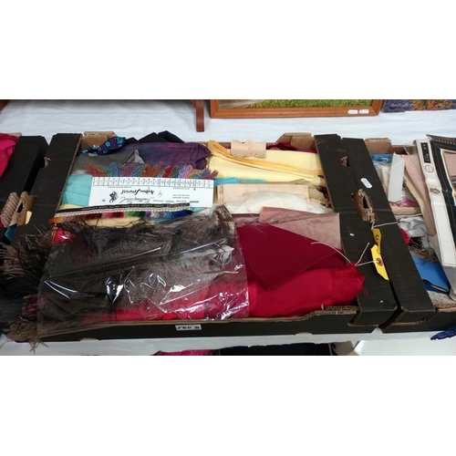 560B - 3 boxes of vintage material plus assorted textiles