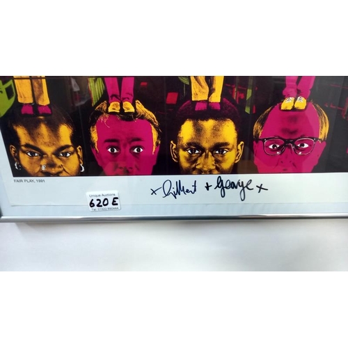 620E - A framed & glazed signed Gilbert & George offset print entitled 'Fair play, 1991' provenance from Or... 