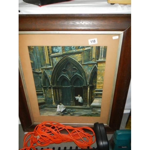 110 - A framed and glazed church scene with choir boys, COLLECT ONLY.