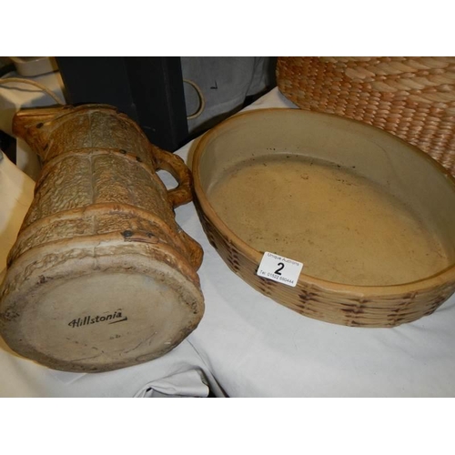 2 - A Hillstonia stoneware jug and flan dish.