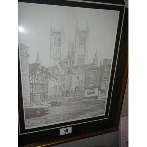 45 - Three old framed and glazed scenes of Lincoln.