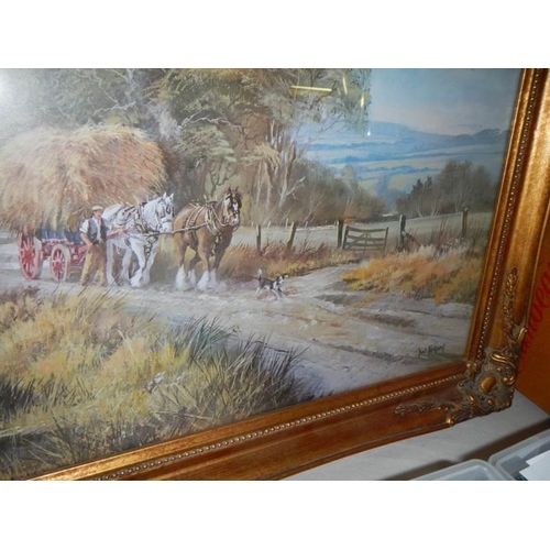 61 - A gilt framed rural scene on canvas signed Don Vaughan. COLLECT ONLY.