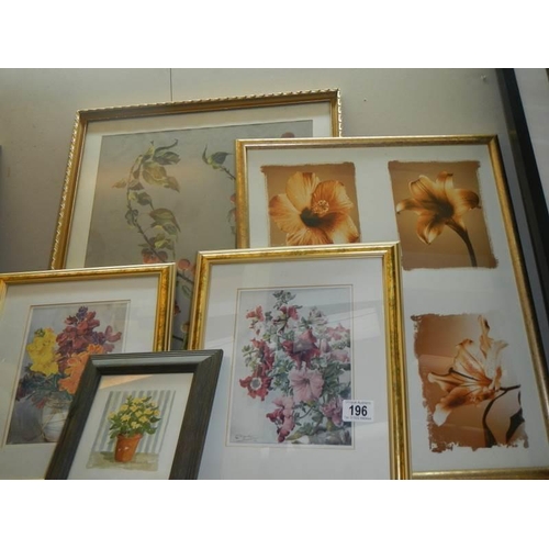 196 - A quantity of framed and glazed floral prints, COLLECT ONLY.