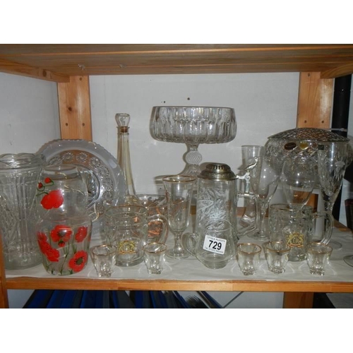 729 - A mixed lot of glass ware including pewter lidded stein, Stuart Crystal, Bohemian crystal etc.,