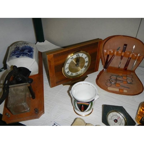 744 - A mixed lot including Dutch coffee grinder, manicure set, David Winter cottage etc.,