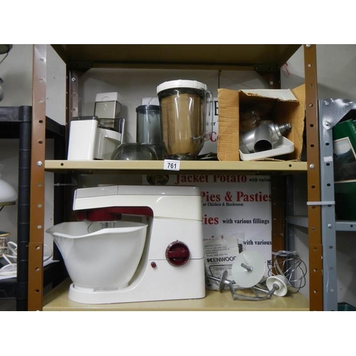 761 - A Kenwood Chef excel food mixer with accessories including high speen slicer and shredder, No. A929.