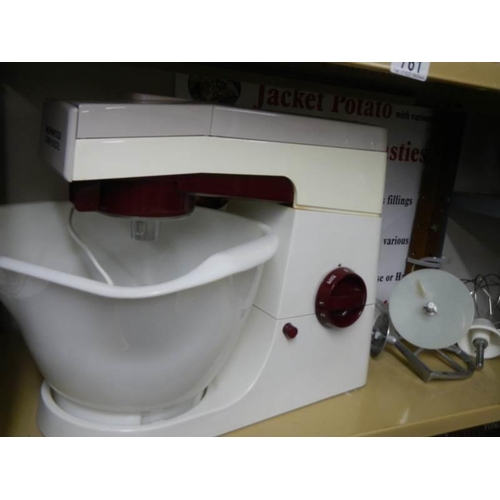 761 - A Kenwood Chef excel food mixer with accessories including high speen slicer and shredder, No. A929.