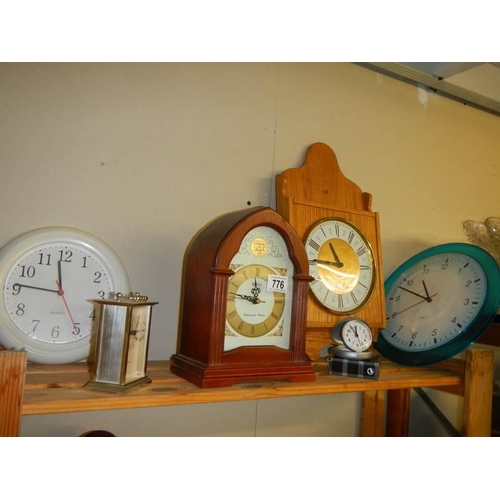 776 - Various quartz clocks including Acctim, Westminster chime mantel clock etc.,