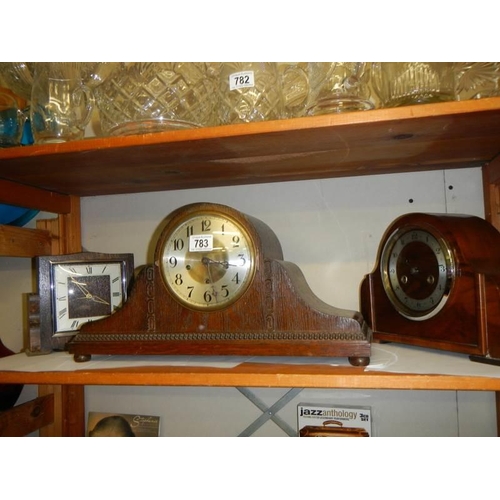 783 - Three 1930's oak mantel clocks.