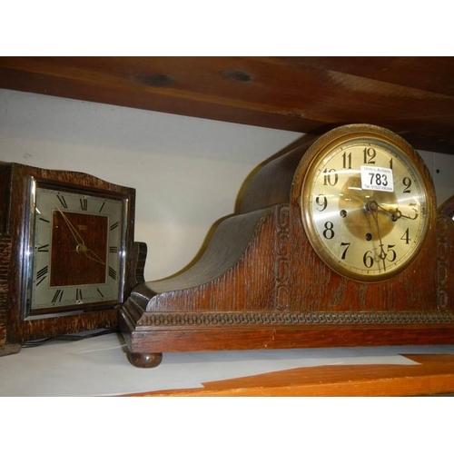 783 - Three 1930's oak mantel clocks.