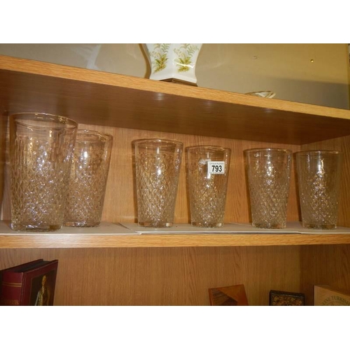 793 - A set of six drinking glasses.