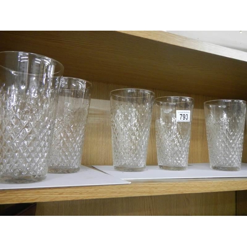 793 - A set of six drinking glasses.