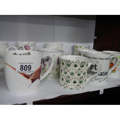 809 - A quantity of decorative mugs.