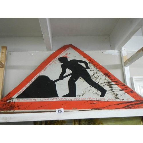 822 - A large vintage road works sign.