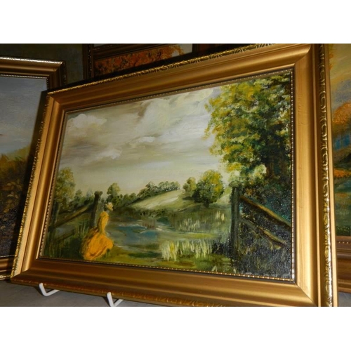 823 - A quantity of gilt framed oil on board rural scenes, COLLECT ONLY.