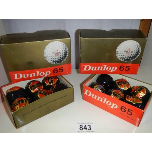 843 - Two boxes of Dunlop golf balls, unused.