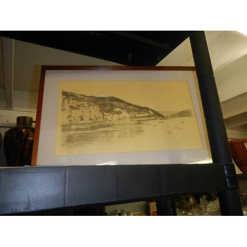 870 - A pair of framed and glazed pencil prints by Glyn & Claire Davies - Fishing villages possibly St. Ma... 