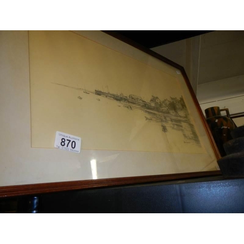 870 - A pair of framed and glazed pencil prints by Glyn & Claire Davies - Fishing villages possibly St. Ma... 