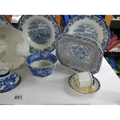 893 - A mixed lot of blue and white ceramics including Adam's, George Jones etc.,