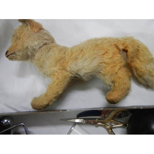 932 - A mixed lot including vintage straw filled fox.