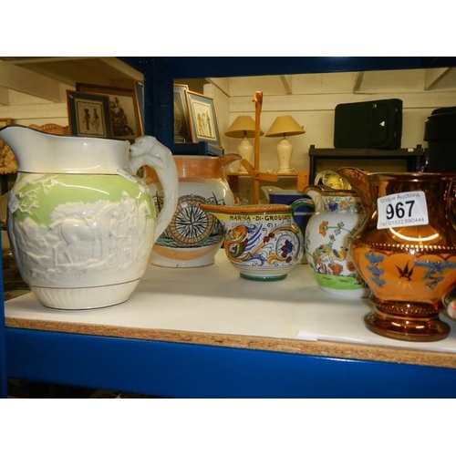 967 - A Waring & Gillows Spode jug a/f, A Wedgwood John Peel jug and other 19/20th century jugs.