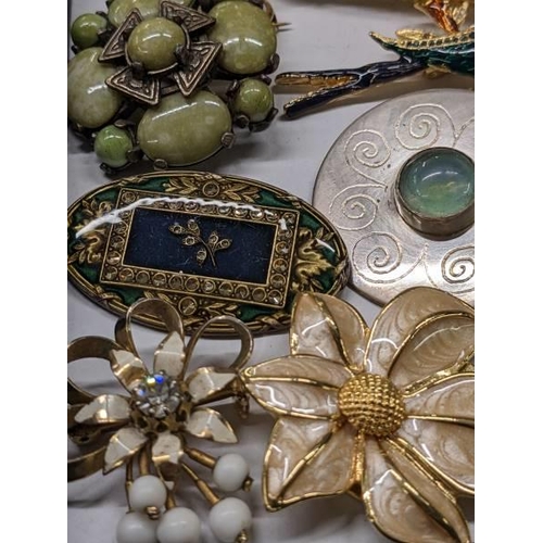 1020 - Eighteen good quality brooches including Scottish agate, birds, mourning brooch etc.,