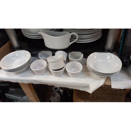 743 - A quantity of kitchenalia including Pyrex and quantity of white crockery COLLECT ONLY