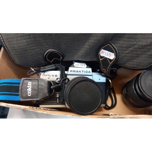 744 - A Praktica MTL 5B camera, Carl Zeiss Jena lens and 3 camera bags
