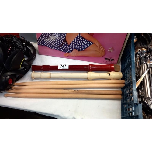 747 - 2 recorders, 2 sets of drumsticks, a boxed Ocarina and 2 sets of headphones