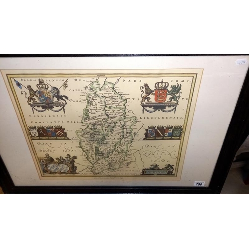 790 - A copy of a map of Nottinghamshire by Johannes Blaeuis Comitatus 1645 82cm x 57cm COLLECT ONLY