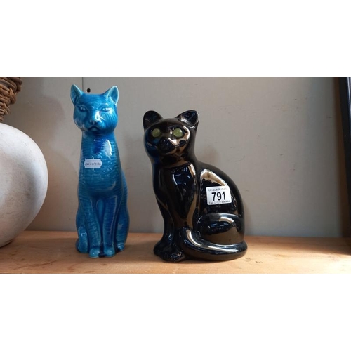 791 - 2 pottery cat ornaments