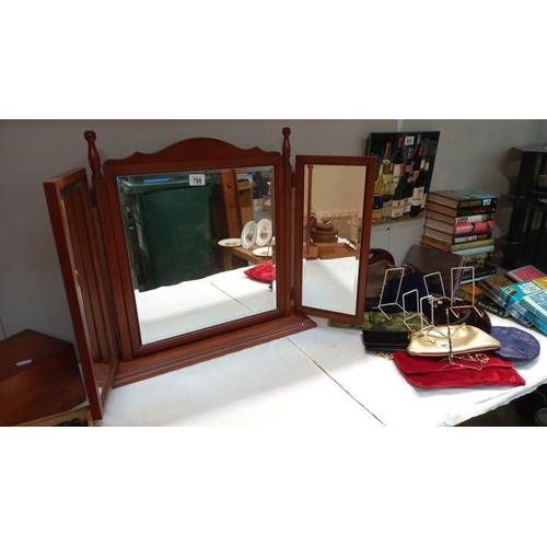 798 - A dark wood stained triple bevel edge dressing table mirror COLLECT ONLY