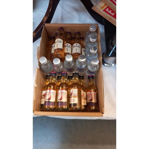 813 - 16 miniature bottles of whiskey and 8 of vodka